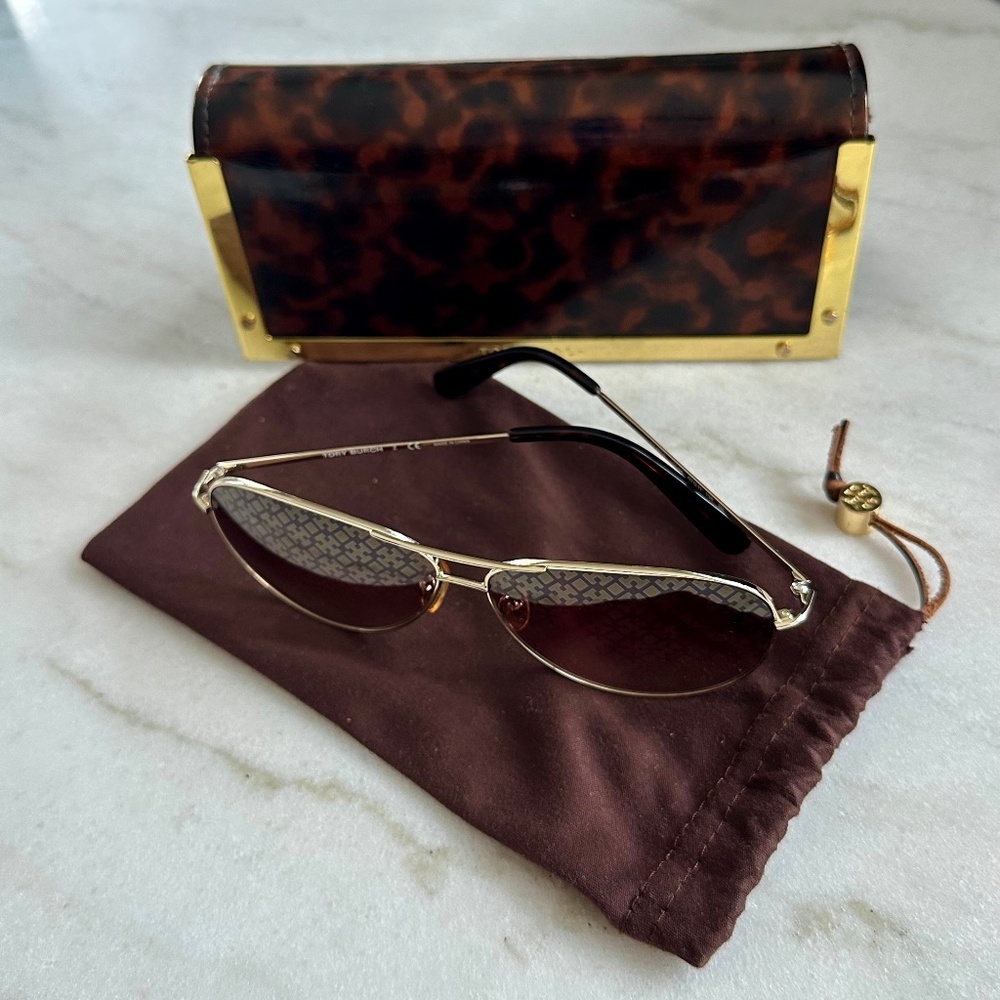 Tory Burch Logo Printed Aviator Sunglasses